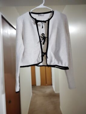 Women's Cream Cardigan with Black Trim